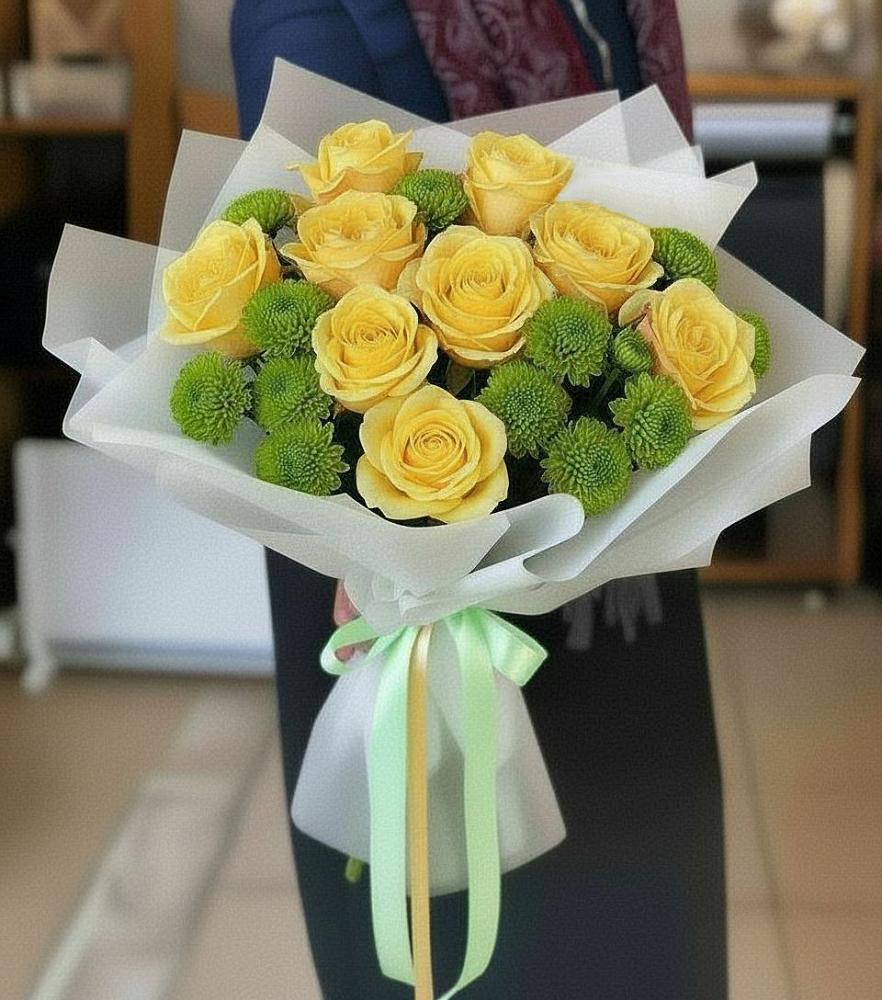 Букет цветов из: Хризантемы и Розы в Высоком Мурманская область