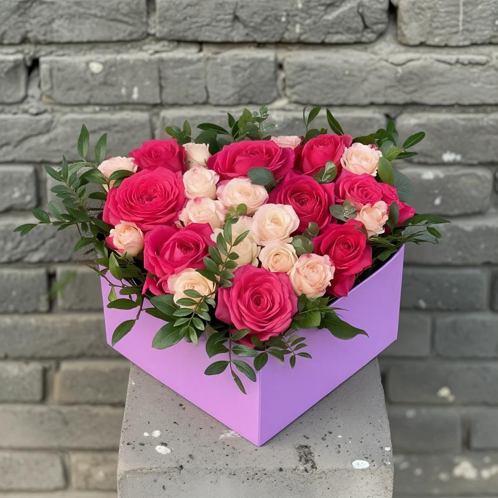 Цветочная композиция из Розы в коробке в Высоком Мурманская область