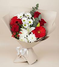 Букет цветов из:  Розы, Хризантемы, Герберы и Лилии в Высоком Мурманская область