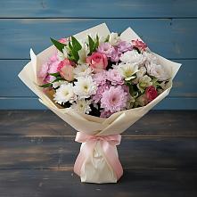 Букет цветов из:  Хризантемы, Альстромерии и Розы в Высоком Мурманская область