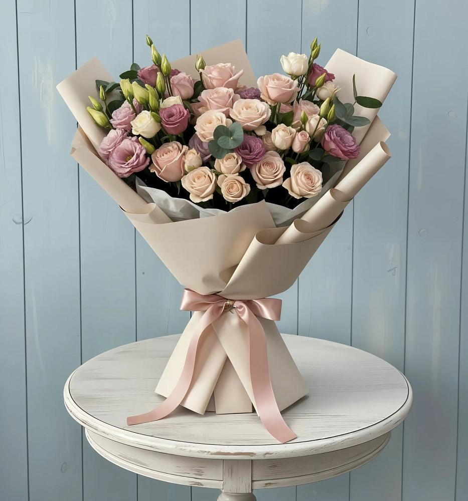 Букет цветов из: Розы и Лизиантусы в Высоком Мурманская область