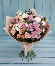 Букет цветов из:  Хризантемы, Розы и Альстромерии в Высоком Мурманская область