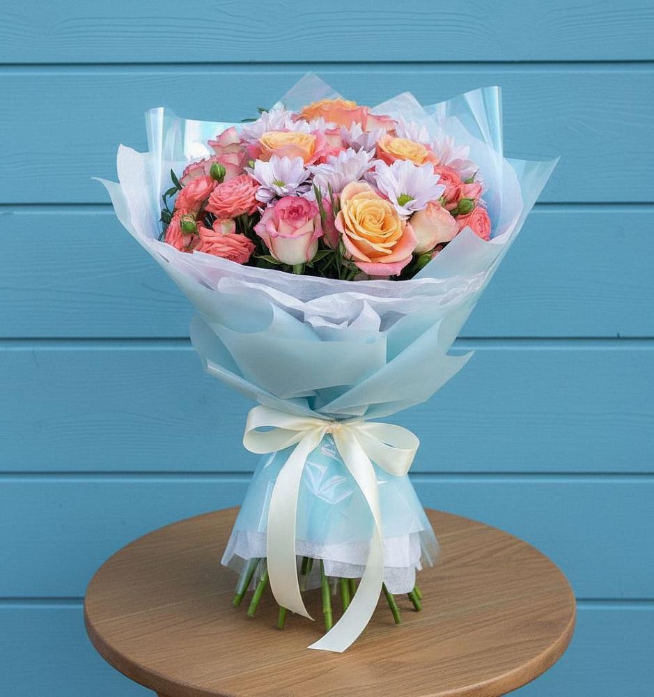 Букет цветов из: Хризантемы и Розы в Высоком Мурманская область