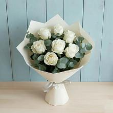 Букет Белые розы в Эвкалипте #REPLACE_PRED# Высоком Мурманская область
