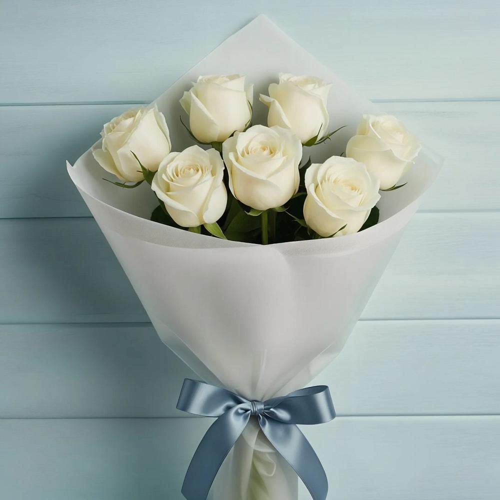 Букет 7 Белых роз Эдлесс Лав в Высоком Мурманская область